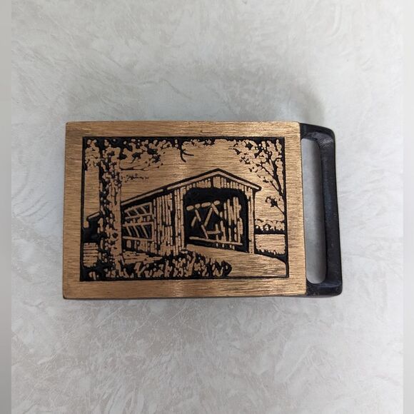 Vintage 70s Langley Bridge Belt Buckle by Tech Ether Guild main image 5
